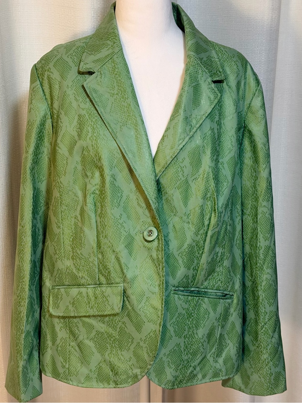 Snake Print Blazer Pamela Mccoy Green Long Sleeve Mid Length Plus Size NEW